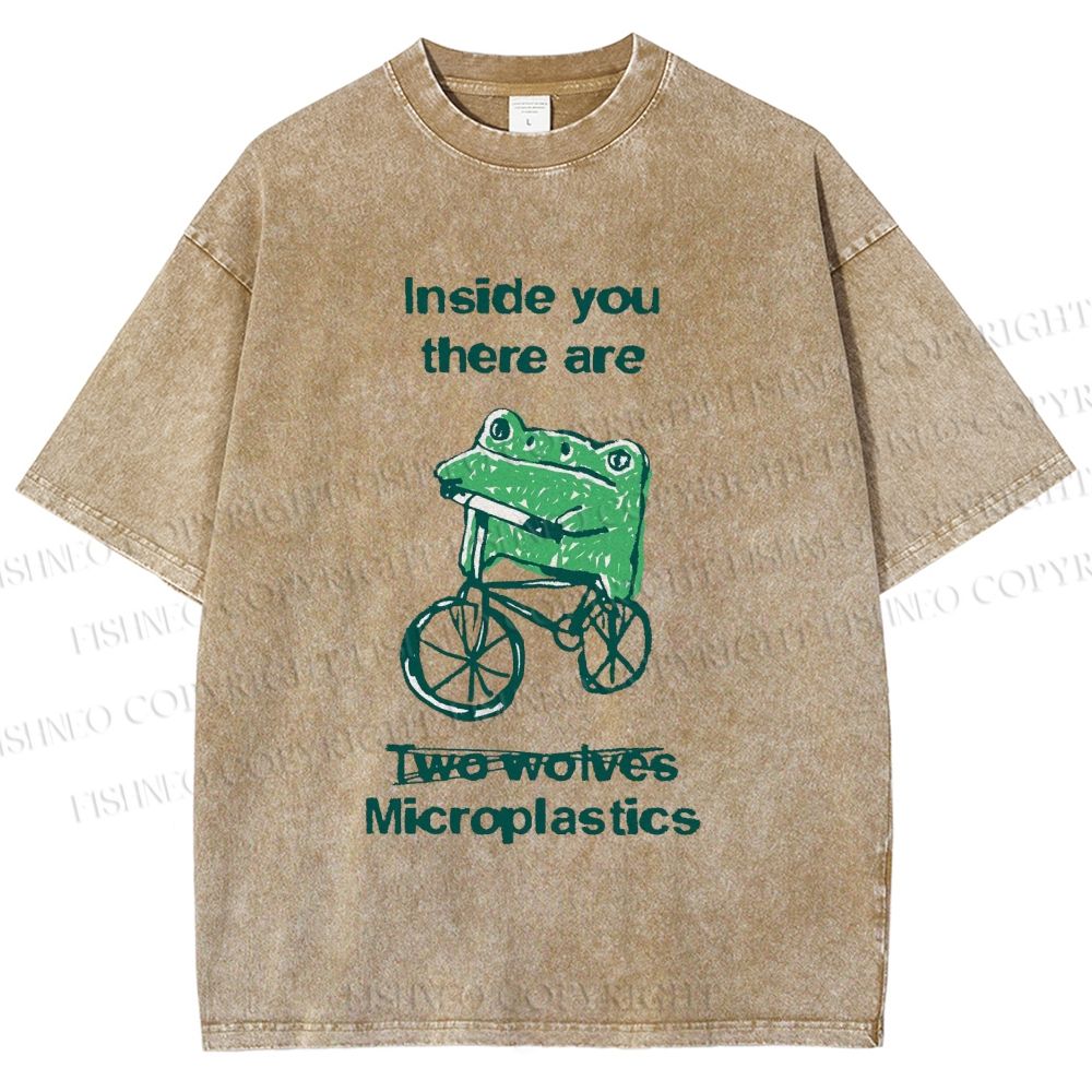Unisex Bicycle Frog Printed Washed Tee