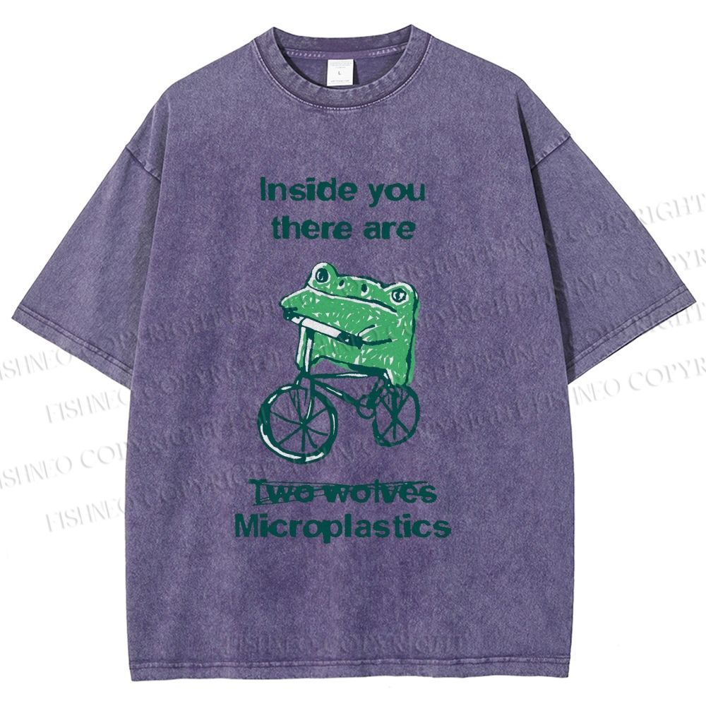 Unisex Bicycle Frog Printed Washed Tee