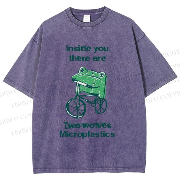 Unisex Bicycle Frog Printed Washed Tee