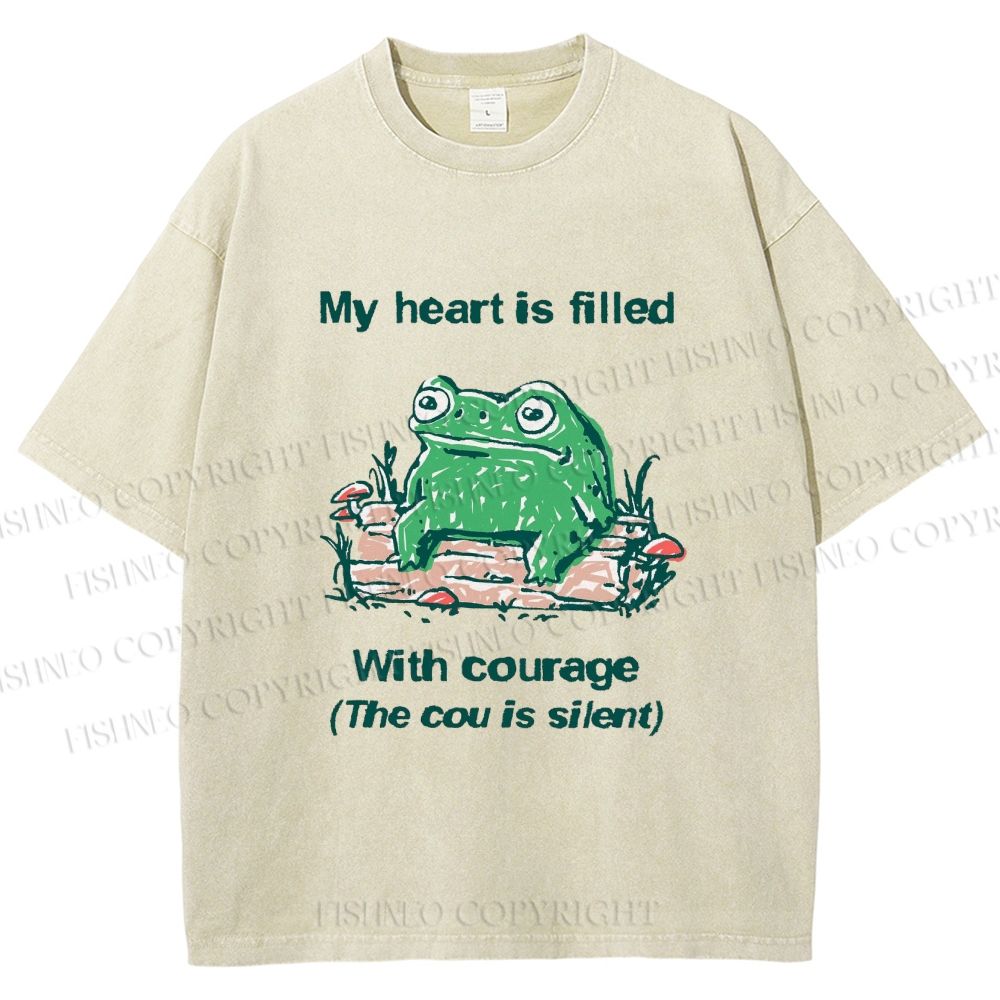 Unisex My Heart Is Filled With Courage Frog Printed Washed Tee