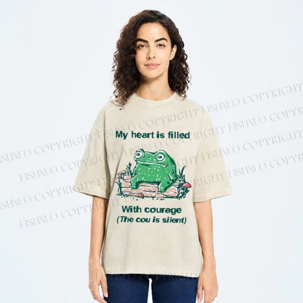 Unisex My Heart Is Filled With Courage Frog Printed Washed Tee