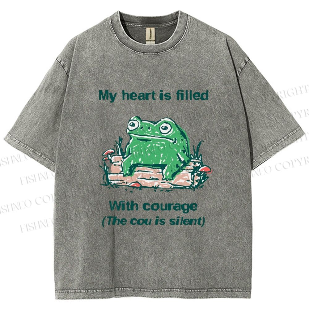 Unisex My Heart Is Filled With Courage Frog Printed Washed Tee