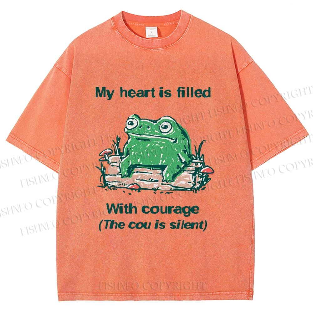 Unisex My Heart Is Filled With Courage Frog Printed Washed Tee