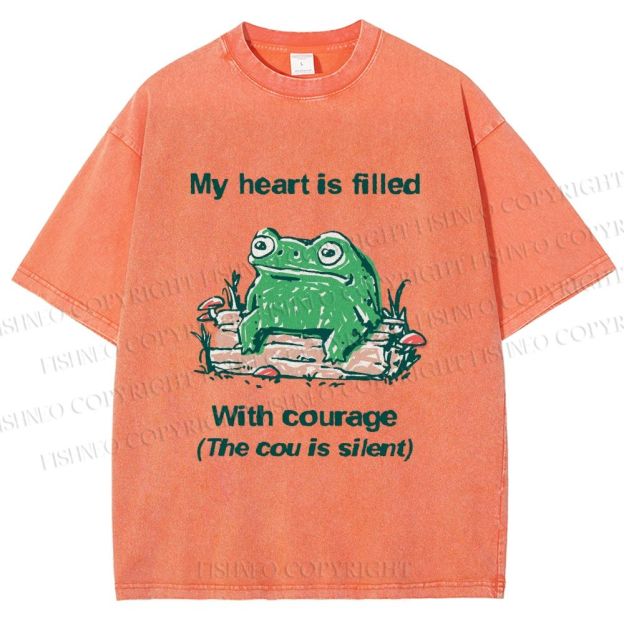 Unisex My Heart Is Filled With Courage Frog Printed Washed Tee