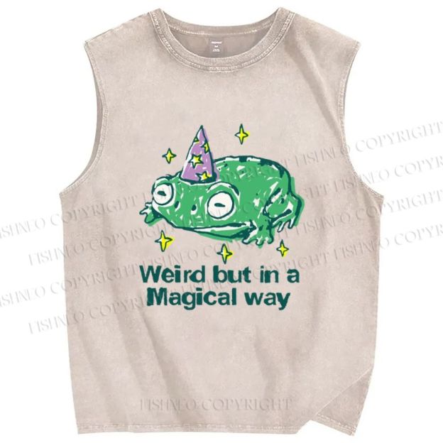 Unisex Weird But In A Magical Way Frog Printed Washed Tank Top