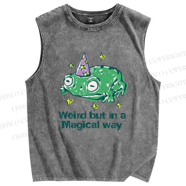 Unisex Weird But In A Magical Way Frog Printed Washed Tank Top