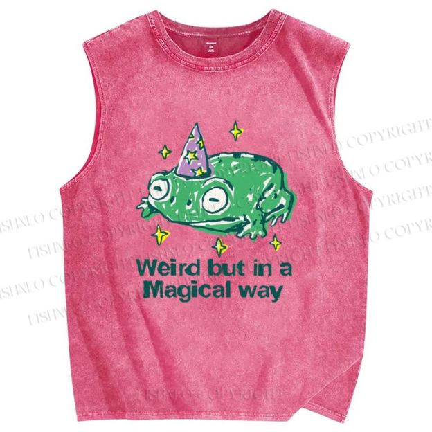 Unisex Weird But In A Magical Way Frog Printed Washed Tank Top
