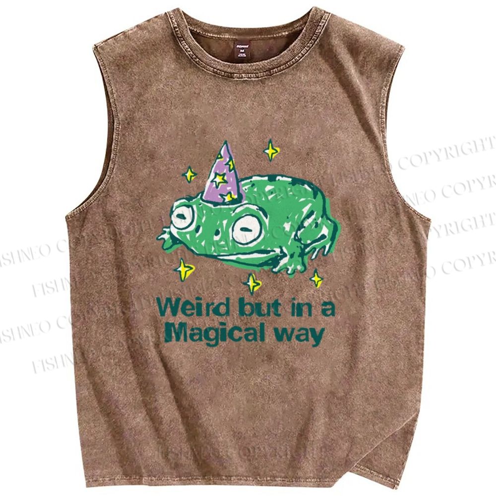 Unisex Weird But In A Magical Way Frog Printed Washed Tank Top