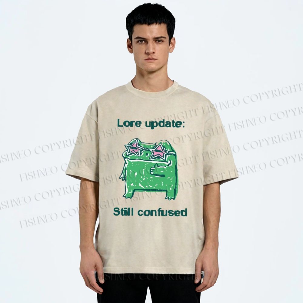 Unisex Lore Update Still Confused Frog Printed Washed Tee