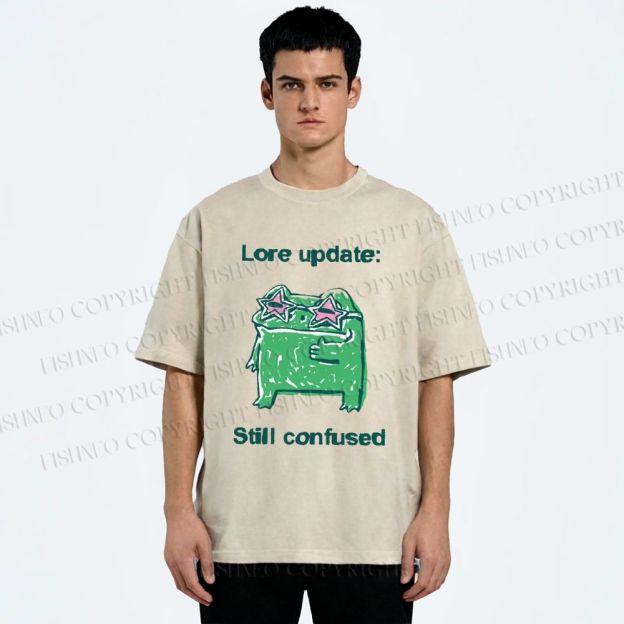 Unisex Lore Update Still Confused Frog Printed Washed Tee