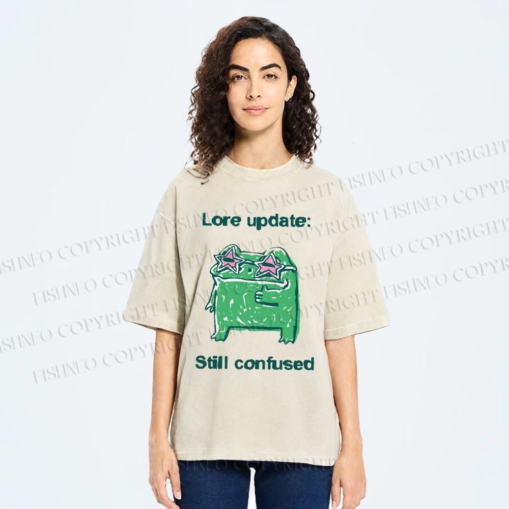 Unisex Lore Update Still Confused Frog Printed Washed Tee