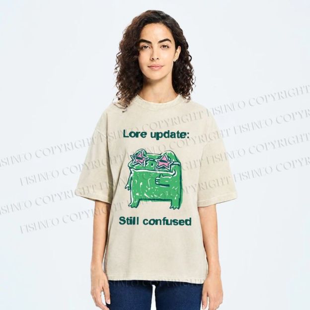 Unisex Lore Update Still Confused Frog Printed Washed Tee