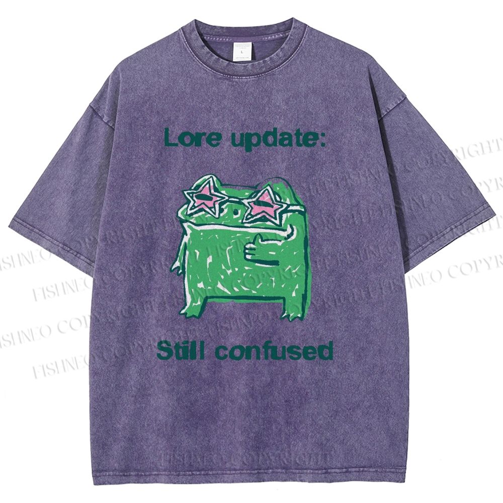 Unisex Lore Update Still Confused Frog Printed Washed Tee