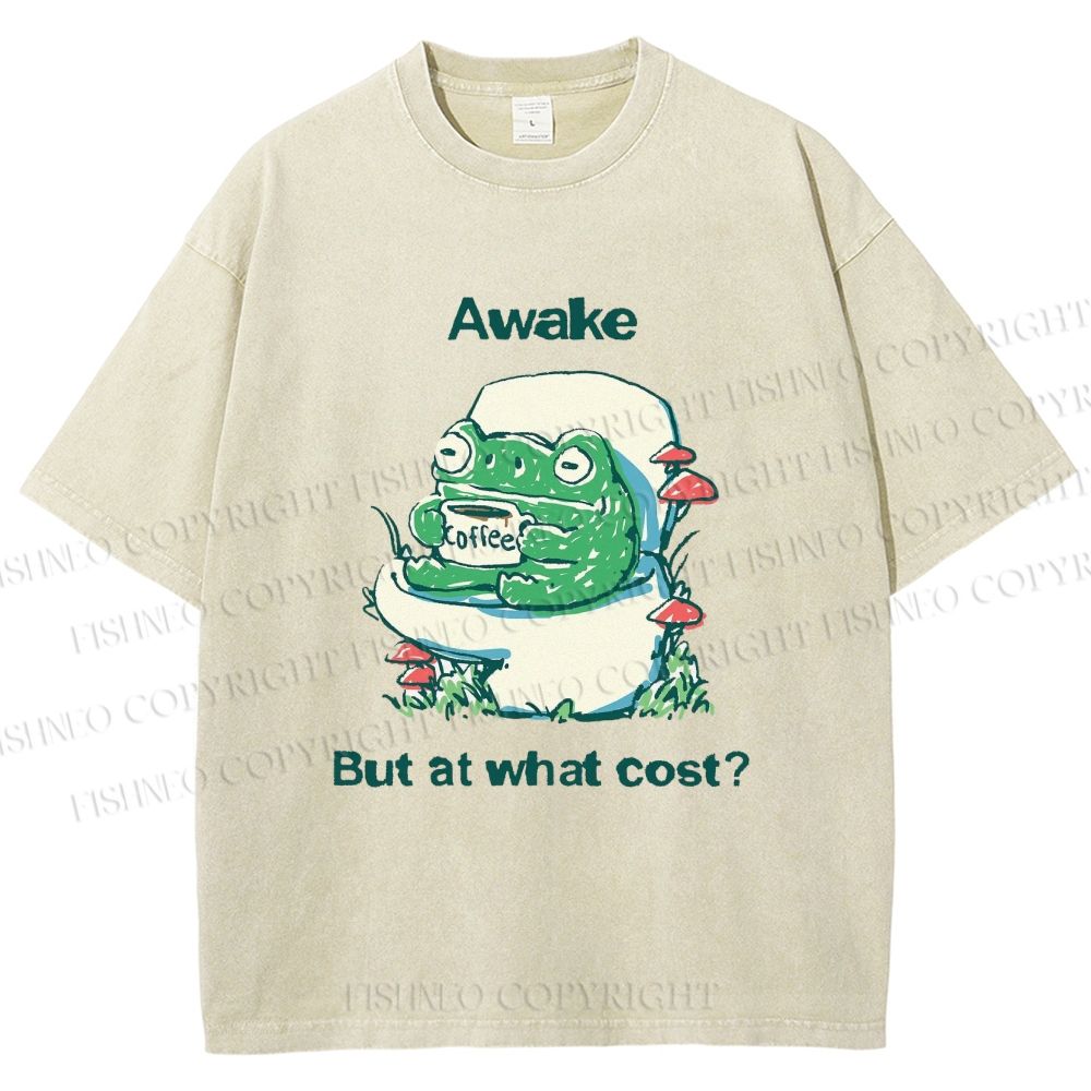 Unisex Awake But At What Cost Frog Printed Washed Tee
