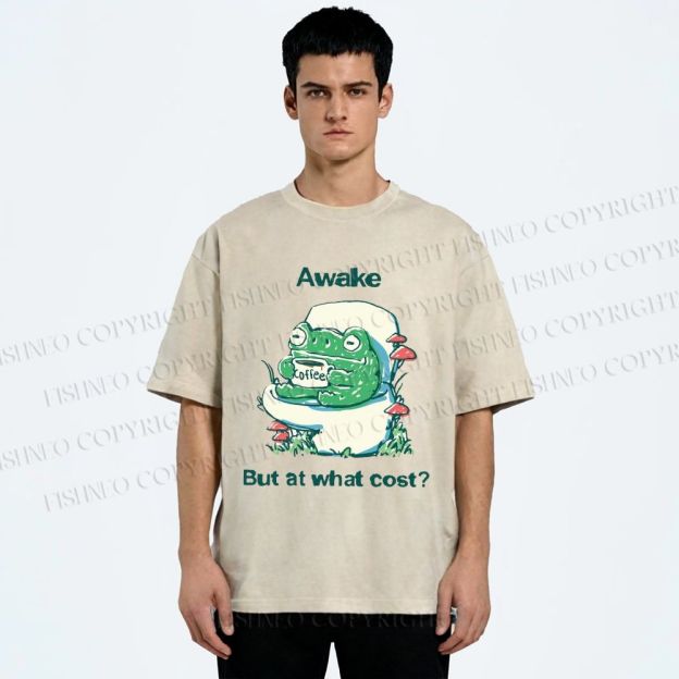 Unisex Awake But At What Cost Frog Printed Washed Tee
