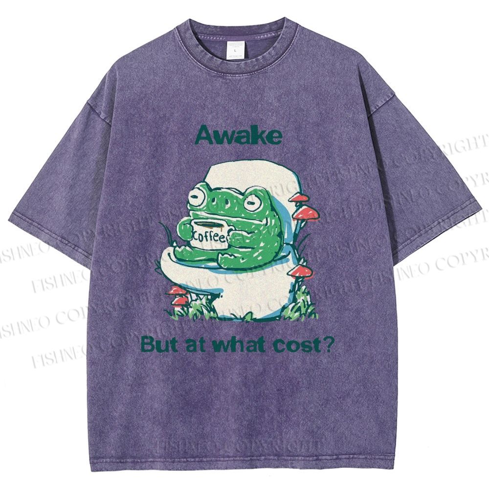 Unisex Awake But At What Cost Frog Printed Washed Tee