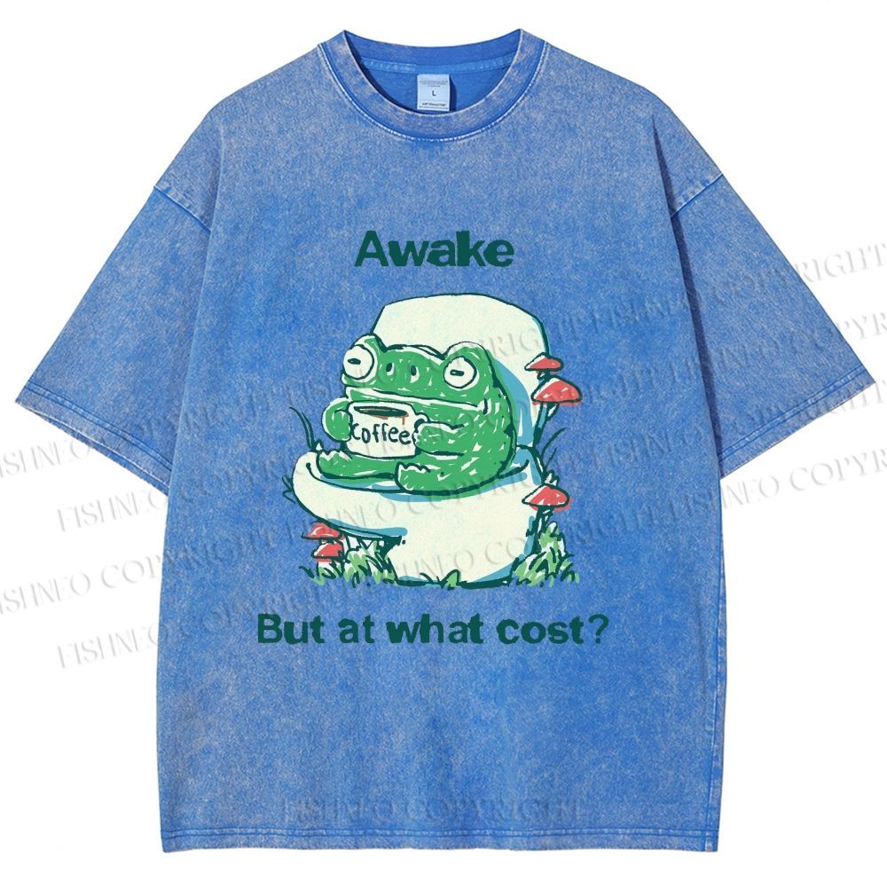 Unisex Awake But At What Cost Frog Printed Washed Tee