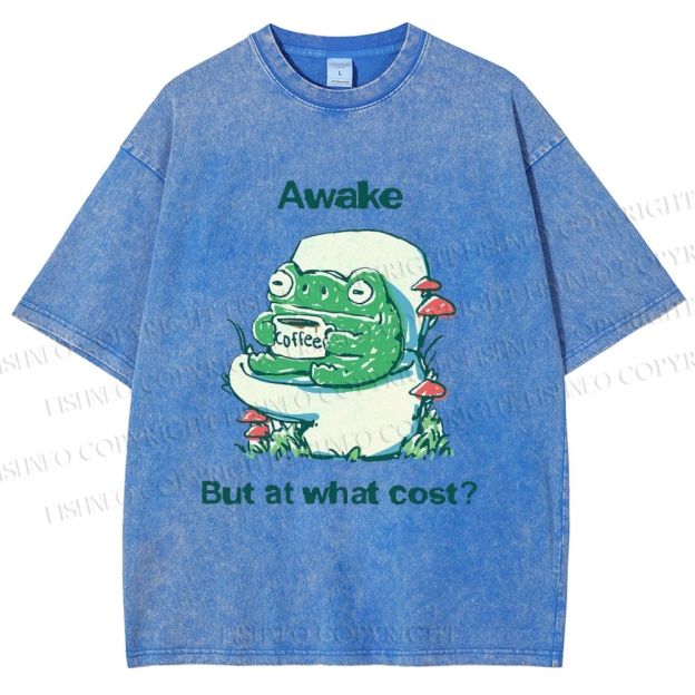 Unisex Awake But At What Cost Frog Printed Washed Tee