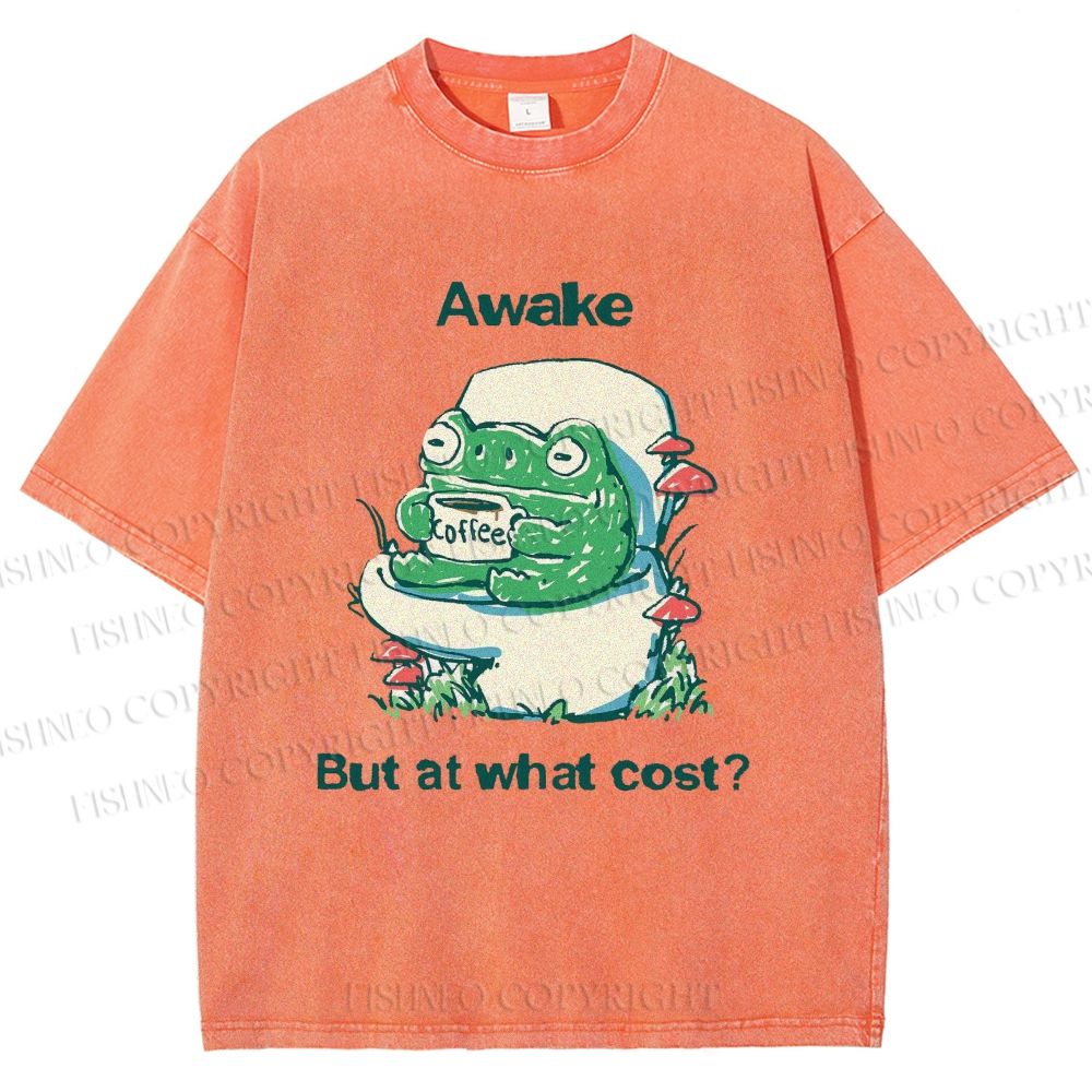 Unisex Awake But At What Cost Frog Printed Washed Tee