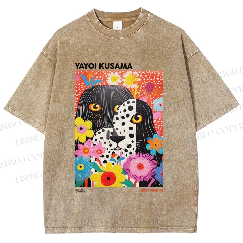Unisex Yayoi Kusama Polka Dot Dog Printed Washed Tee