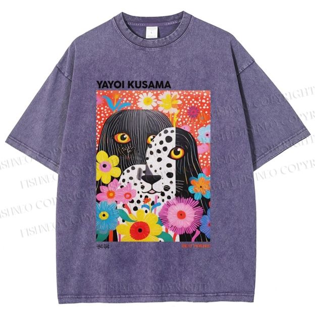 Unisex Yayoi Kusama Polka Dot Dog Printed Washed Tee