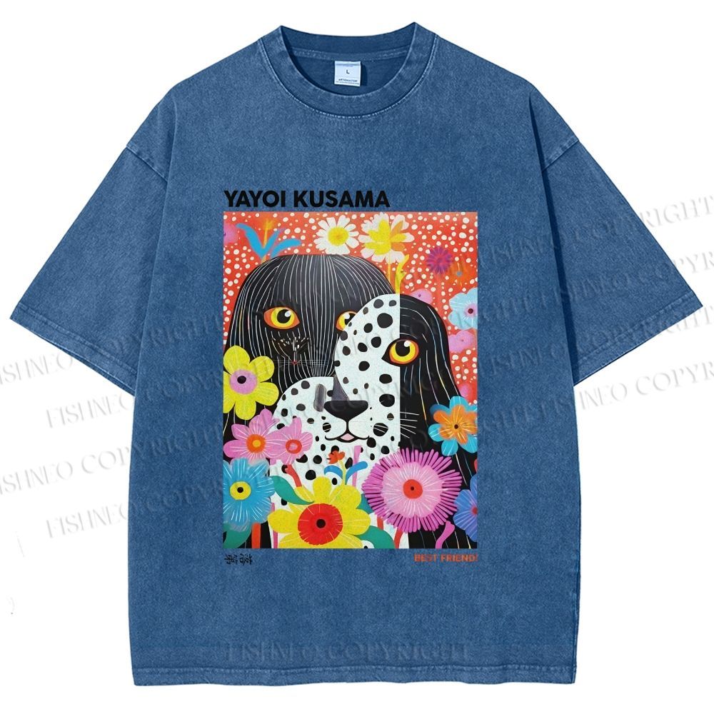 Unisex Yayoi Kusama Polka Dot Dog Printed Washed Tee