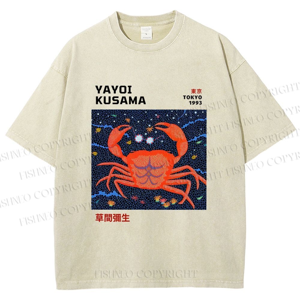 Unisex Yayoi Kusama Crab Printed Washed Tee