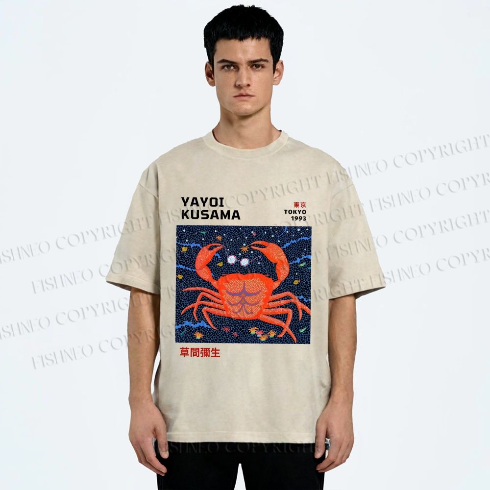 Unisex Yayoi Kusama Crab Printed Washed Tee