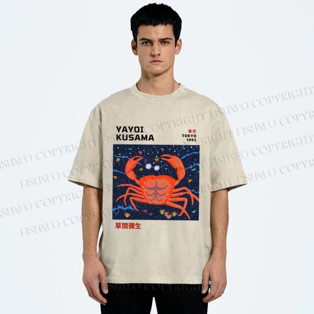 Unisex Yayoi Kusama Crab Printed Washed Tee