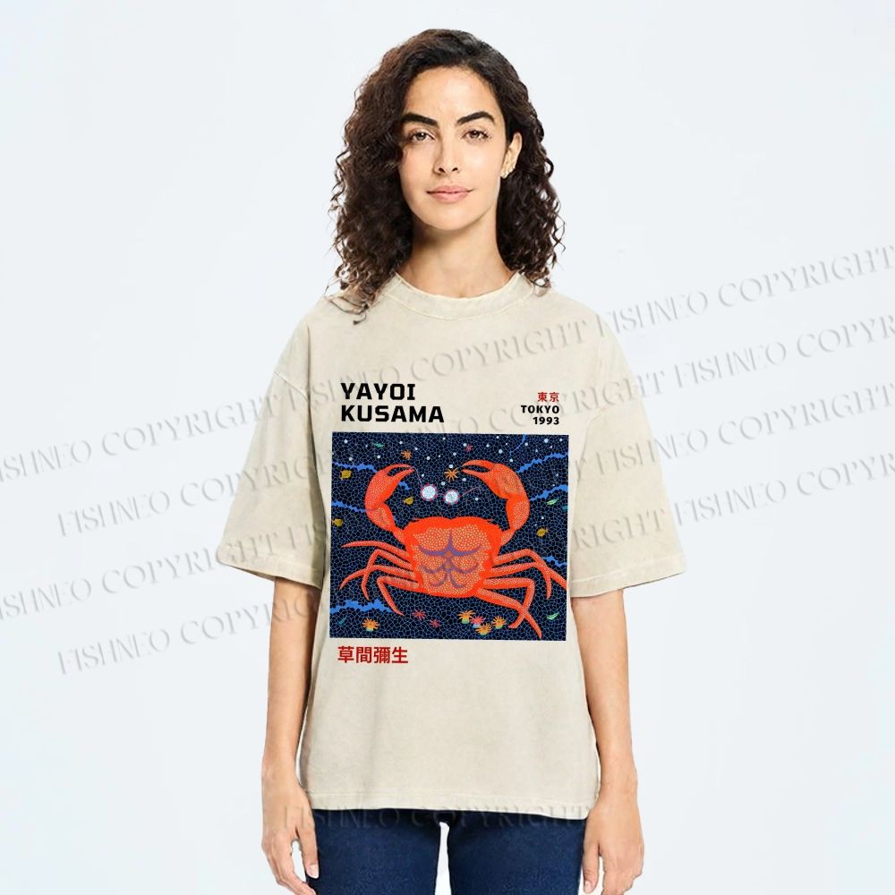 Unisex Yayoi Kusama Crab Printed Washed Tee