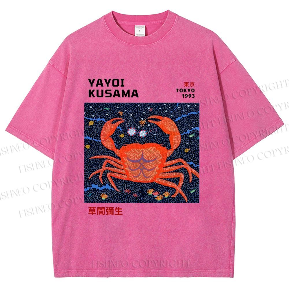 Unisex Yayoi Kusama Crab Printed Washed Tee