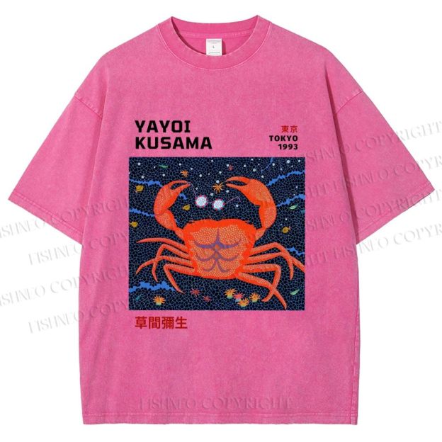 Unisex Yayoi Kusama Crab Printed Washed Tee
