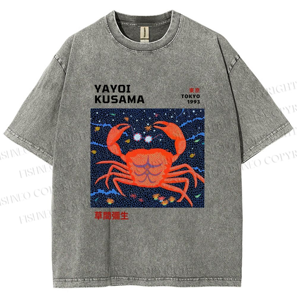 Unisex Yayoi Kusama Crab Printed Washed Tee