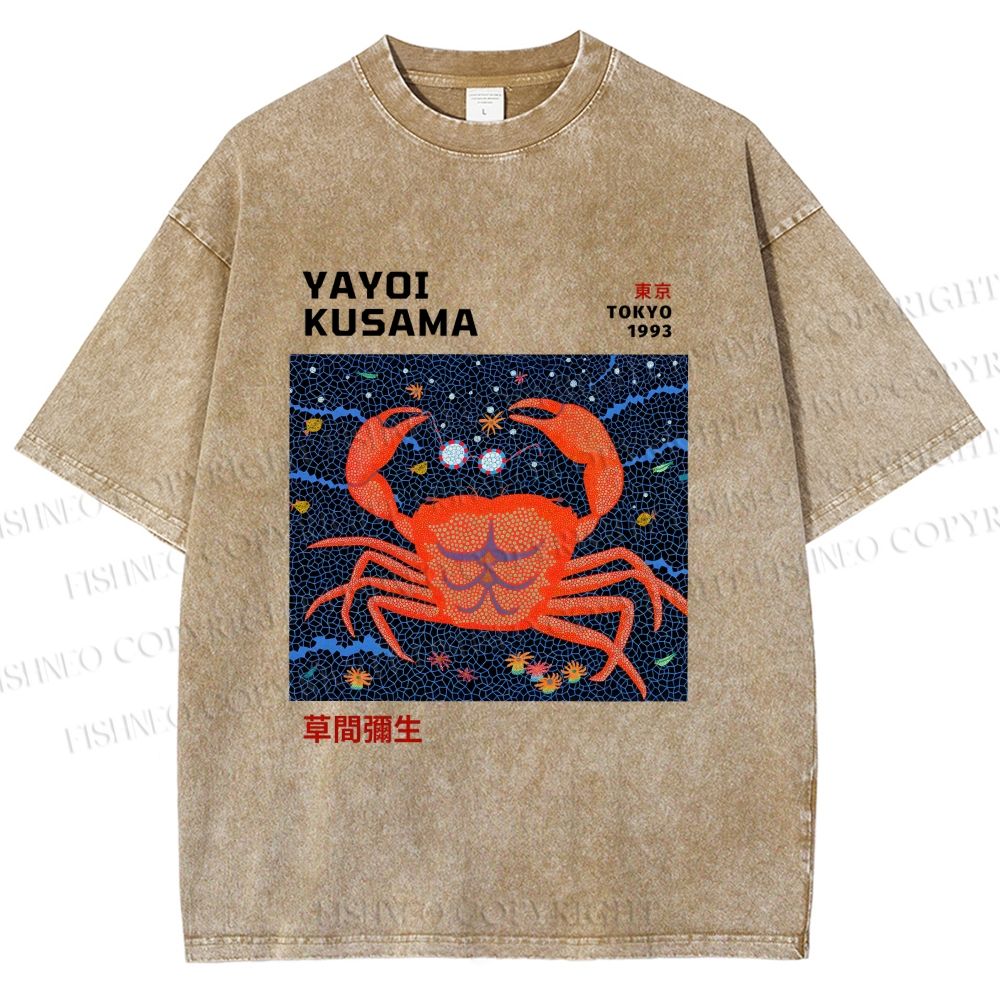 Unisex Yayoi Kusama Crab Printed Washed Tee