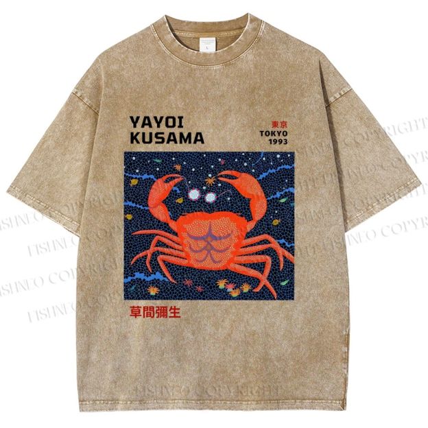 Unisex Yayoi Kusama Crab Printed Washed Tee