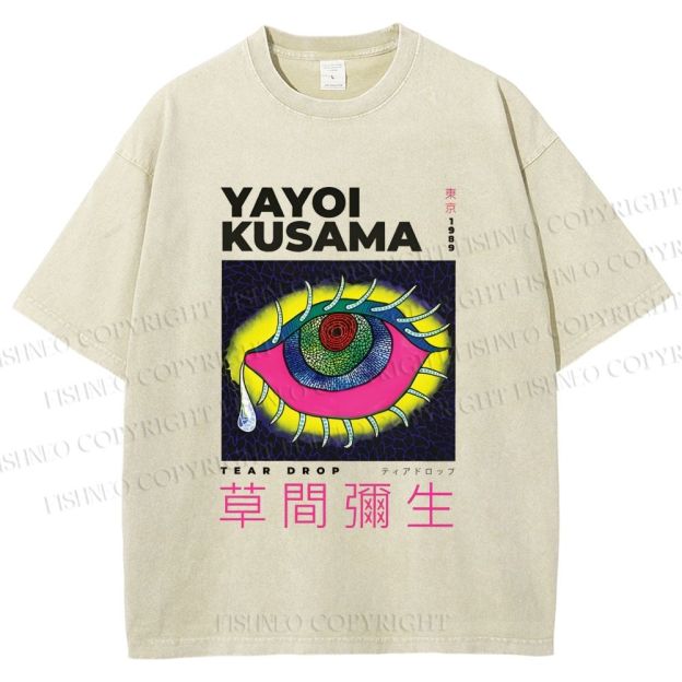 Unisex Yayoi Kusama Artistic Colored Eyes Printed Washed Tee