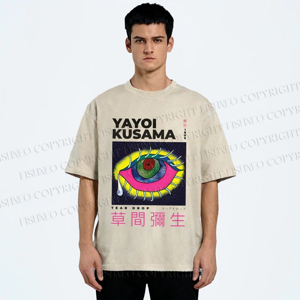 Unisex Yayoi Kusama Artistic Colored Eyes Printed Washed Tee