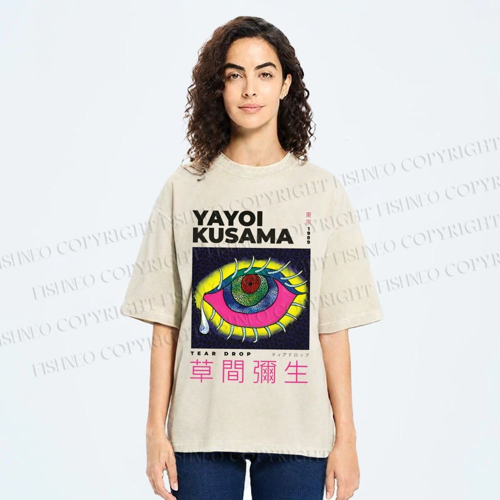 Unisex Yayoi Kusama Artistic Colored Eyes Printed Washed Tee