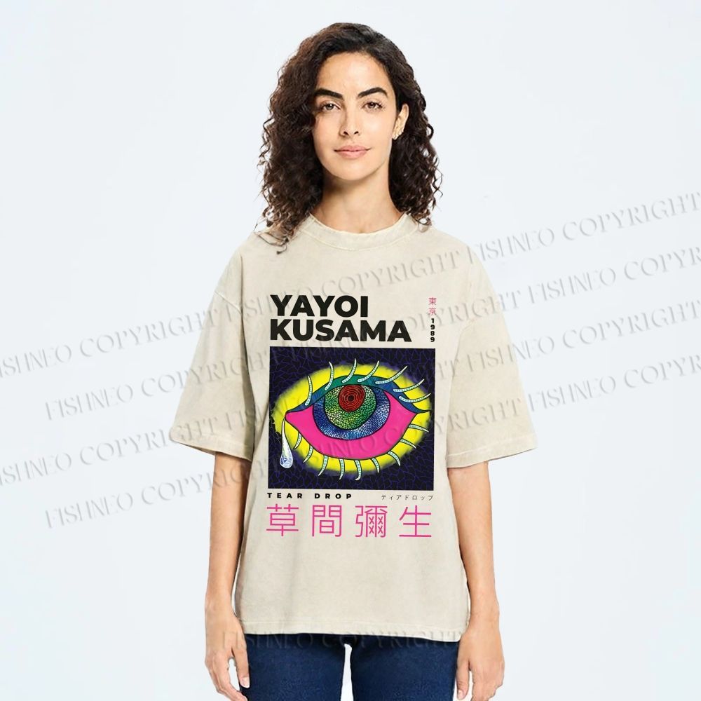 Unisex Yayoi Kusama Artistic Colored Eyes Printed Washed Tee