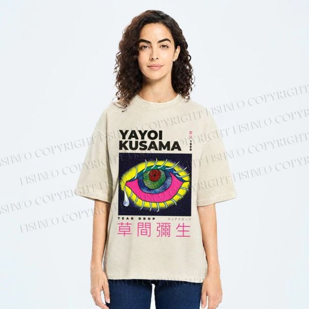 Unisex Yayoi Kusama Artistic Colored Eyes Printed Washed Tee