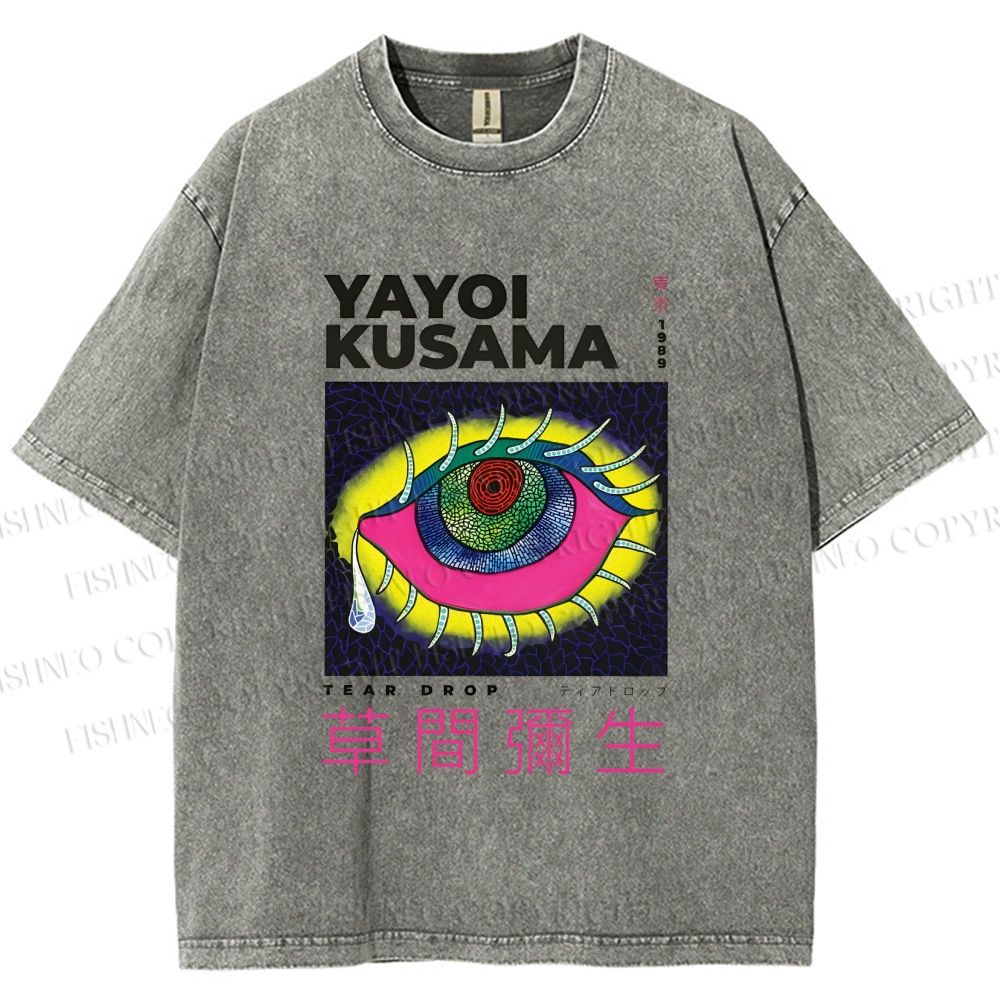 Unisex Yayoi Kusama Artistic Colored Eyes Printed Washed Tee