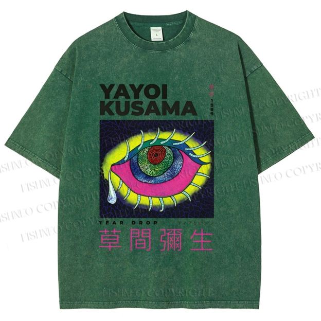 Unisex Yayoi Kusama Artistic Colored Eyes Printed Washed Tee