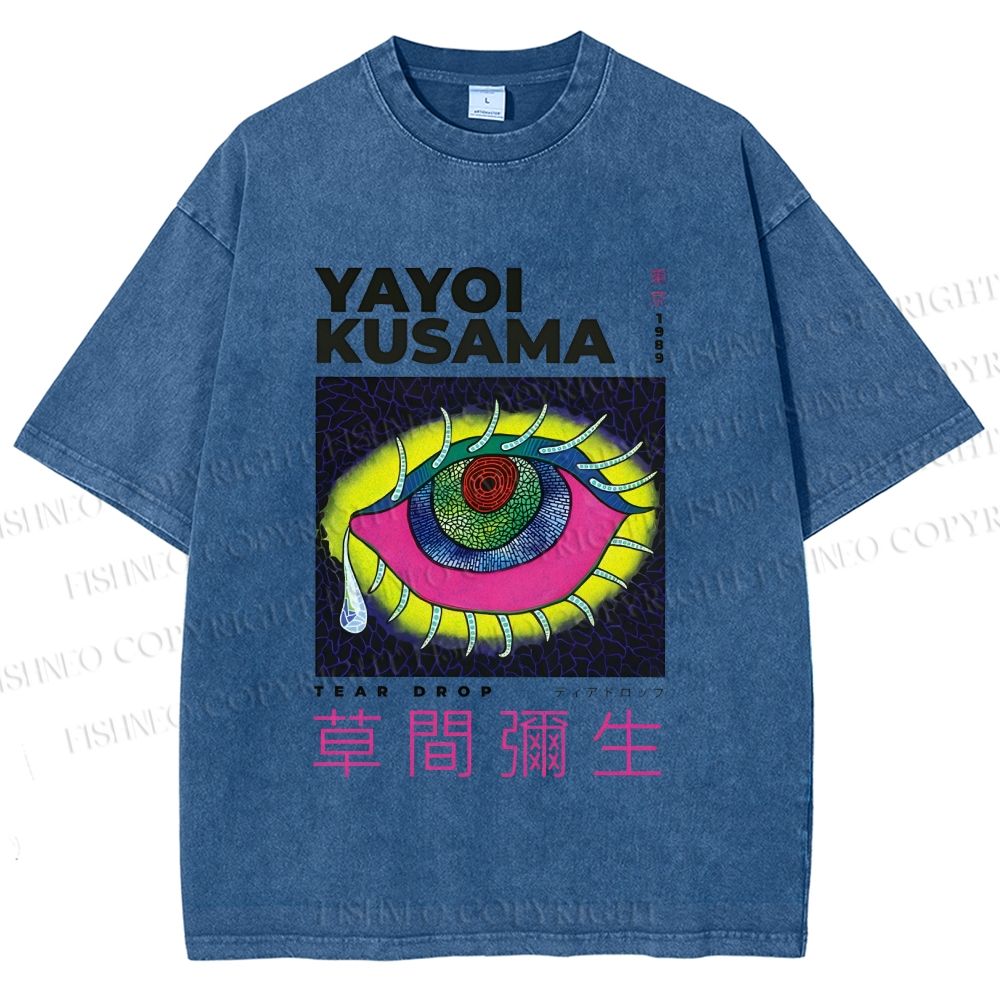 Unisex Yayoi Kusama Artistic Colored Eyes Printed Washed Tee