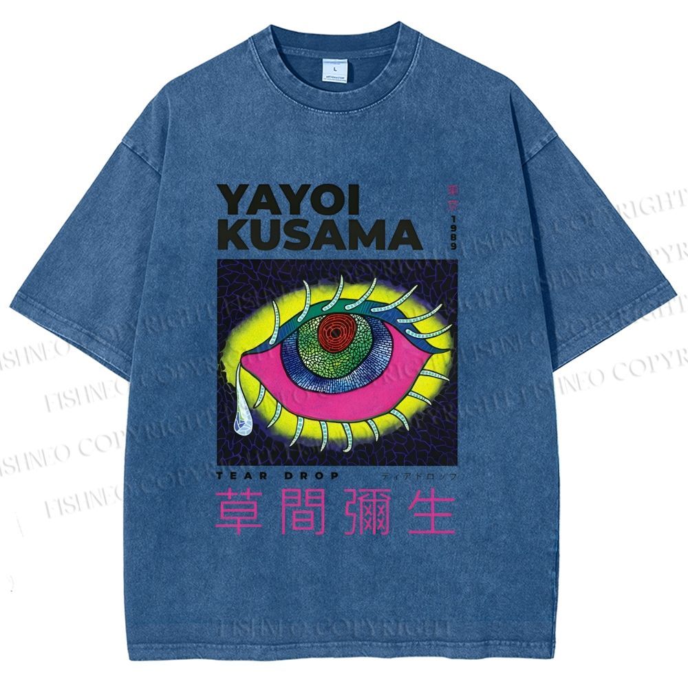 Unisex Yayoi Kusama Artistic Colored Eyes Printed Washed Tee