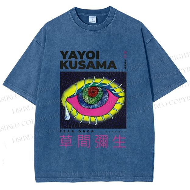 Unisex Yayoi Kusama Artistic Colored Eyes Printed Washed Tee