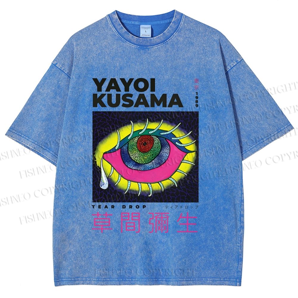 Unisex Yayoi Kusama Artistic Colored Eyes Printed Washed Tee