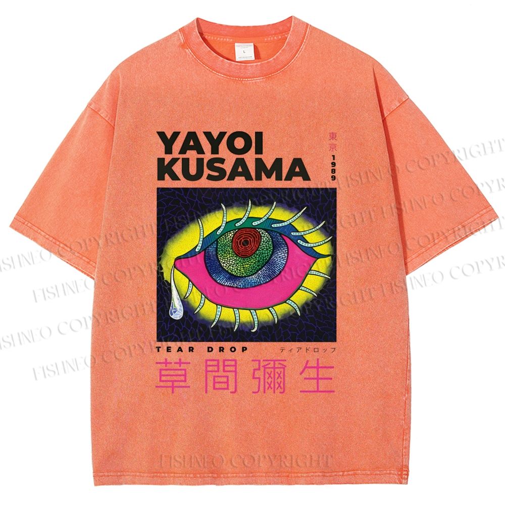 Unisex Yayoi Kusama Artistic Colored Eyes Printed Washed Tee