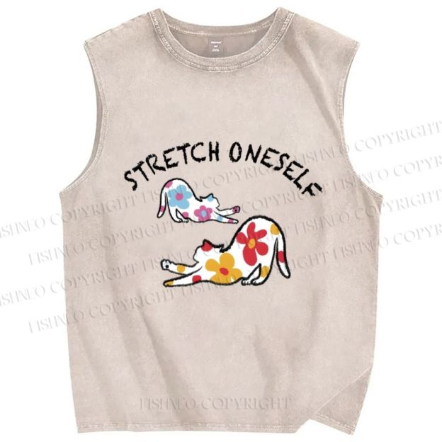 Unisex Stretch Oneself Flower Cat Printed Washed Tank Top