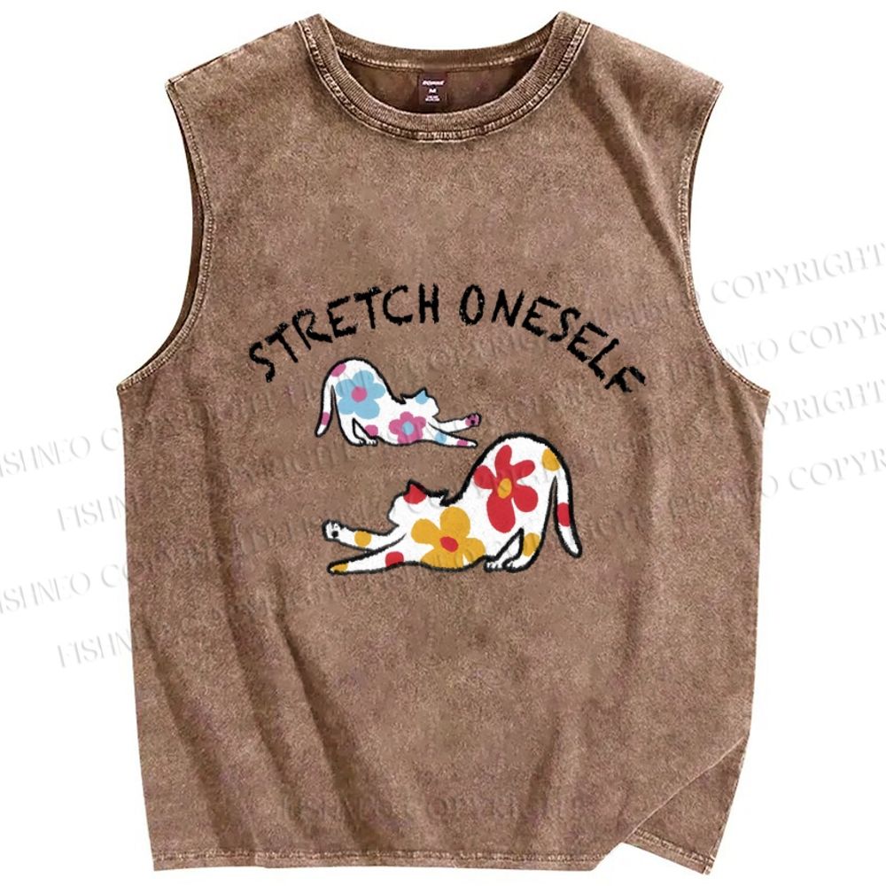 Unisex Stretch Oneself Flower Cat Printed Washed Tank Top