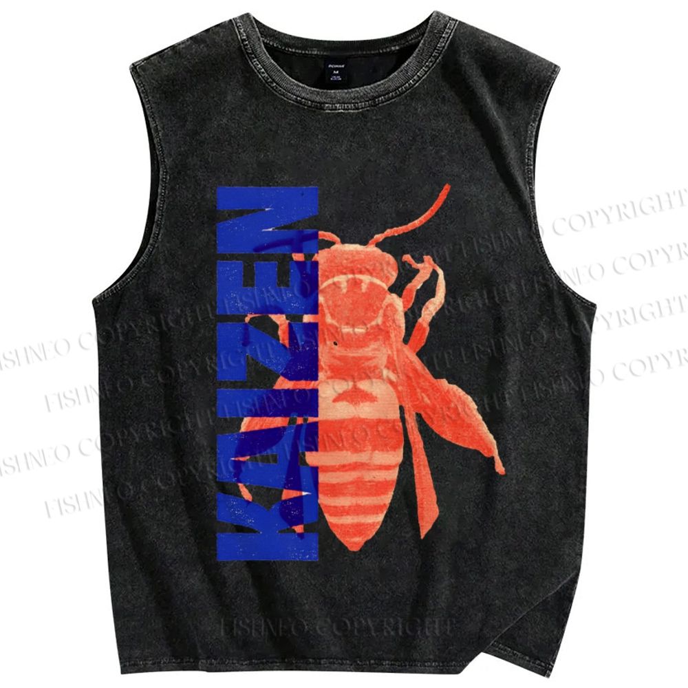 Unisex Continuous Improvement Kaizen Bee Printed Washed Tank Top